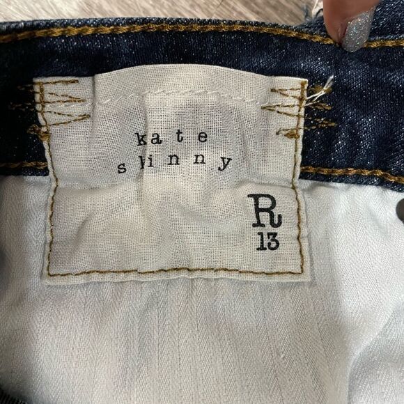 R13 Jeans Indigo Kate Skinny Angled Hem Fray-Howell Dark Wash Denim Size 28 - Picture 14 of 15